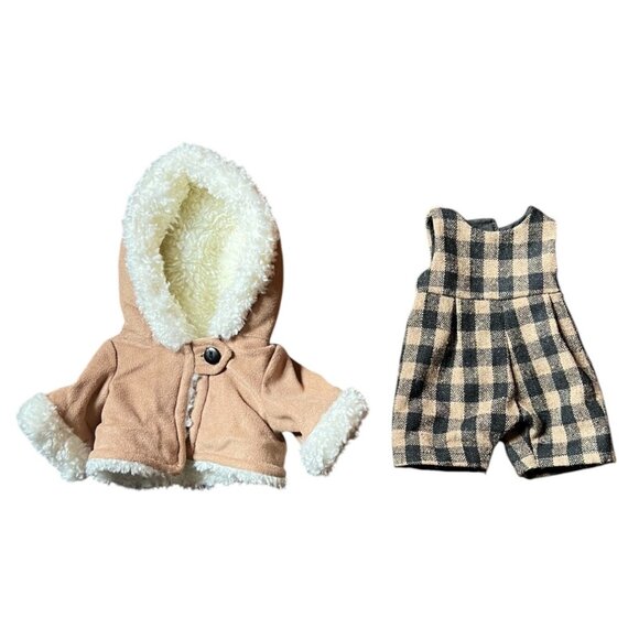 Stuffed Bear Outfit: Plaid Jumpsuit & Button Suede Jacket w/Hood & Furry Lining - Picture 6 of 6